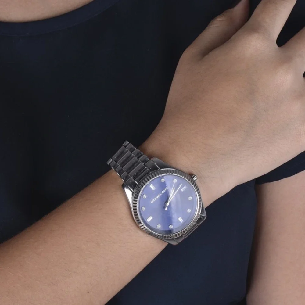 Michael Kors Silver Bracelet Watch with Navy Dial